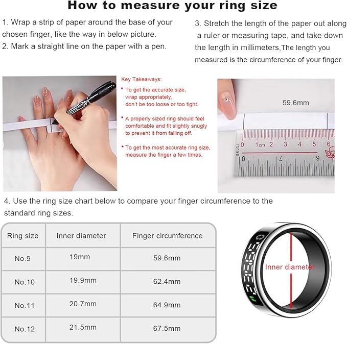 Smart Health Ring with Screen,for Women Men Fitness Tracker with Heart Rate, Blood Oxygen, HRV, Sleep Monitoring, Step Counting, IP68 for iPhone and Android, No Subscription Fee (Gold, 9#)