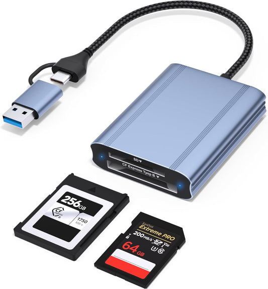 Zaievo 3.2 2 10Gbps 2-in-1 CFexpress Type B and SD Card Reader, USB-C Gen Transfer Speed, USB-C&USB-A CFExpress Type B