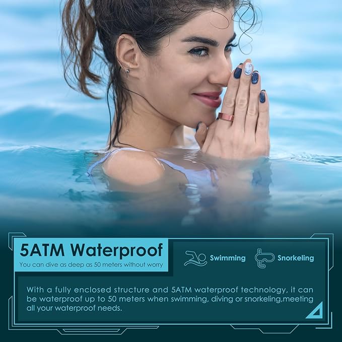 Smart Ring Health Monitoring 5ATM Waterproof Fitness Tracker with Glossy Titanium Surface Blood Oxygen/Sleep/Stress Tracking Women?™s Cycle Prediction Sport Ring Compatible with iOS/Android Black 6