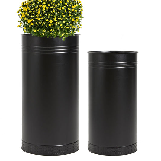 Worth Garden Galvanized Steel Planter 2-Pack - Large:28"x14.5" & Small:24"x12" - Tall Metal Plant Pots - Large Handcrafted Decoration Flower Pot for Indoor Outdoor, Deck, Patio, Front Porch - Black