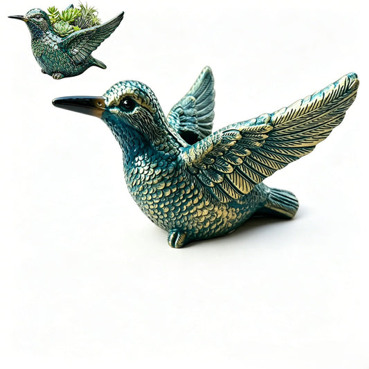 Bird-Shaped Succulent Flower Pot, Resin Decorative Flower Pot, Cute Animal Plant Pot for Indoor Outdoor Plants, Garden Desk Windowsill Decor, Unique Gift for Fowl Lovers (Hummingbird)