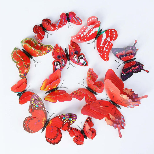 OPSEAM 3D Butterfly Wall Decor - 48 PCS Magnetic Stickers for Party Decorations (Red)
