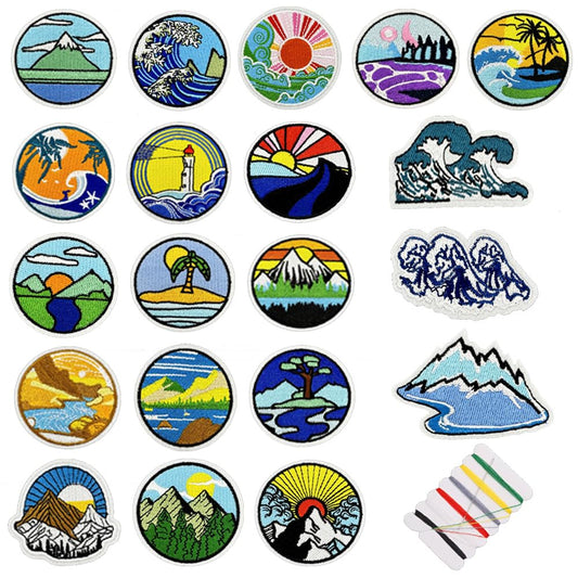20 PCS Camping Patches Adventure Outdoor Embroidered Hiking Applique Iron on Sew on Patches for Backpacks,Pants,DIY Decoration,Bags,Jackets,Vests,Coat,Uniforms,Clothes,Jeans,Dress,Hat