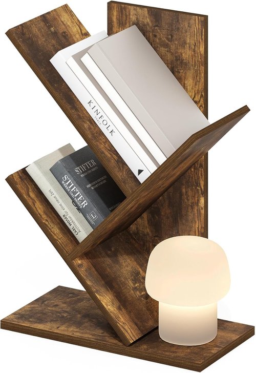 Furinno Tree Bookshelf - 3-Tier Angled Open Shelf Bookcase for Stylish Room Decor | Amber Pine, 8.4 x 15.7 x 21.3