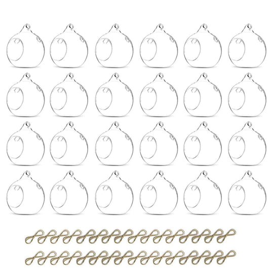24 Pcs 3.15"/ 8cm Hanging Glass Tealight Holder Globe, Package Improved Plant Terrariums Glass Orbs Air Plants Tea Light Candle Holders, Home Decor Indoor Outdoor Garden (With 2 Holes, 20 Pcs + 4 Pcs)