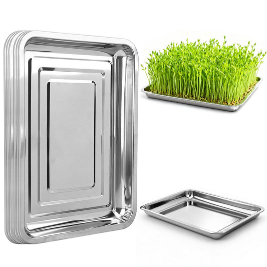Yiksonyo 10-Pack 16 Inch Stainless Steel Growing Trays, Heavy-Duty Metal Sprouting Tray for Plants, Stainless Steel Plant Germination Trays for Hydroponics, Transplanting (Silver)