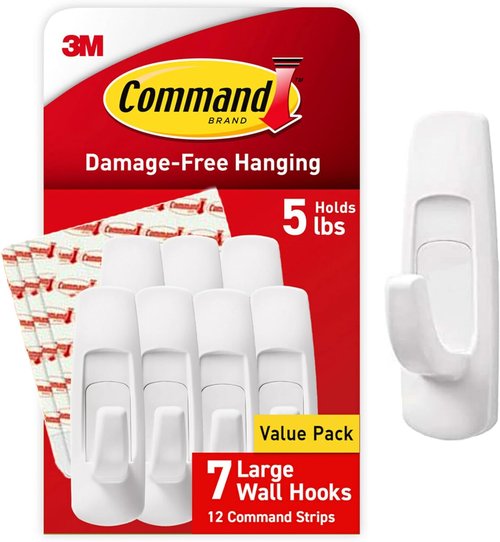 Command 5 lb Large Utility Hooks - Damage-Free Adhesive Wall Hooks for Home & Office Organization | 12 Strips Included