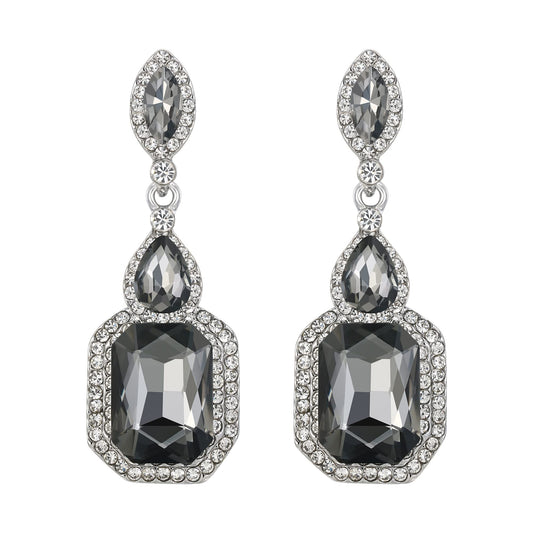 BriLove Wedding Bridal Dangle Earrings for Women Emerald Cut Crystal Infinity Figure 8 Chandelier Jewelry Grey Silver-Tone