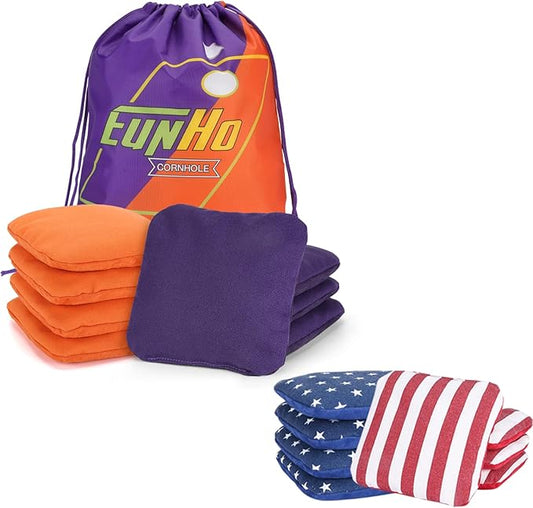 EunHo Dual Sided Cornhole Bags Regulation Set of 8 Professional Cornhole Bean Bags Slick and Stick for Tossing Game-All Weather
