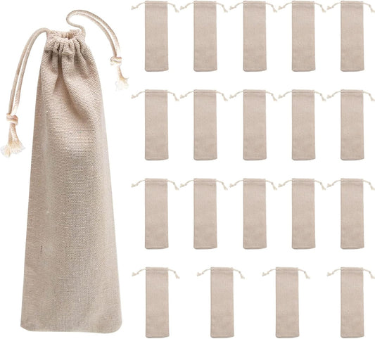 Saihisday Portable Cotton & Linen Pouch Bags - 20 Pcs Drawstring Cases for Straws & Cutlery Storage