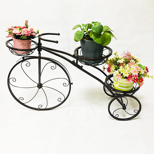 DOONARCES 3 Pots Tricycle Plant Stand Iron Tricycle Shape Black Planter Rack Flower Holder Indoor Outdoor Floral Displaying Rack for Home Garden Patio Decor DIY (Black)