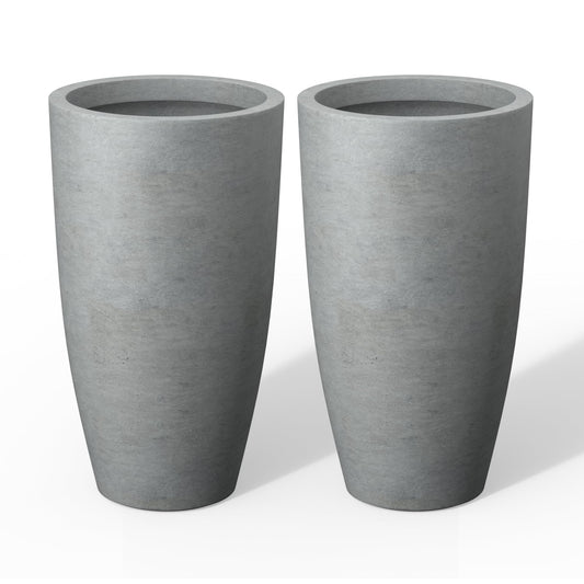 Kante 23.6" H Natural Concrete Tall Planters (Set of 2), Large Outdoor Indoor Decorative Plant Pots with Drainage Hole and Rubber Plug, Modern Style for Home and Garden