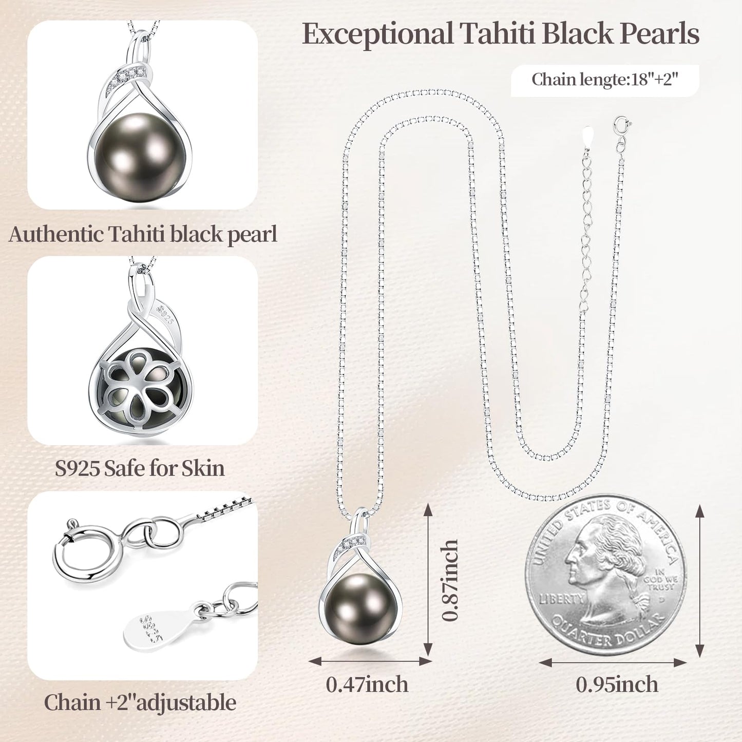 Kraidoey Genuine Tahitian Black Pearl Necklace - GIA Certified 11-12mm Cultured Pearl, 925 Sterling Silver 18K Gold Plated, Adjustable 18"-20"- Gifts for Women Wife Anniversary Birthday Christmas