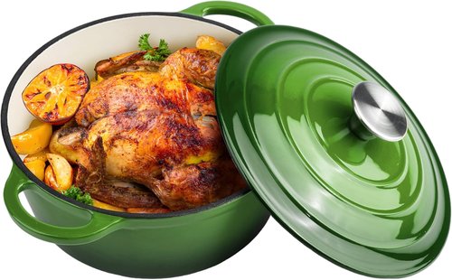 Le Creuset 6 Quart Enameled Cast Iron Dutch Oven - Versatile Green Pot with Dual Handles & Lid