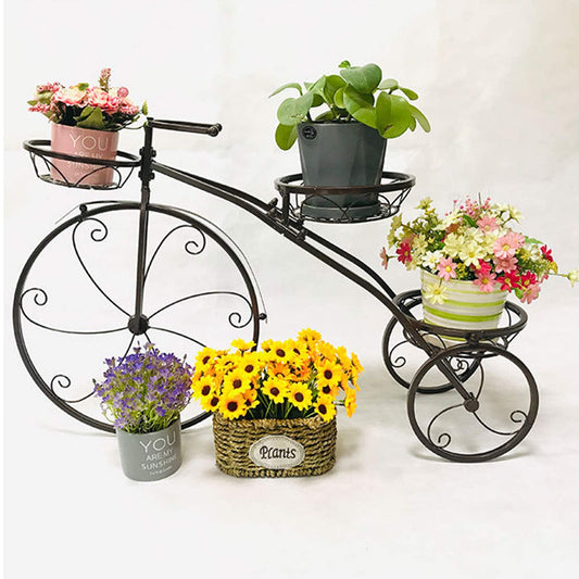 Tapischion Vintage Bicycle Plant Stand 3-Tier, Iron Rust-Resistant Indoor/Outdoor, Heavy Duty 22lbs Capacity, Flower Holder for Garden, Patio, Home Decor (Black)