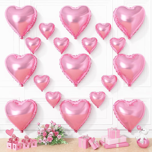 Skiennix Pink Heart Balloons - 19PCS 18-Inch & 10-Inch Mylar Foil Balloons for Weddings & Birthdays