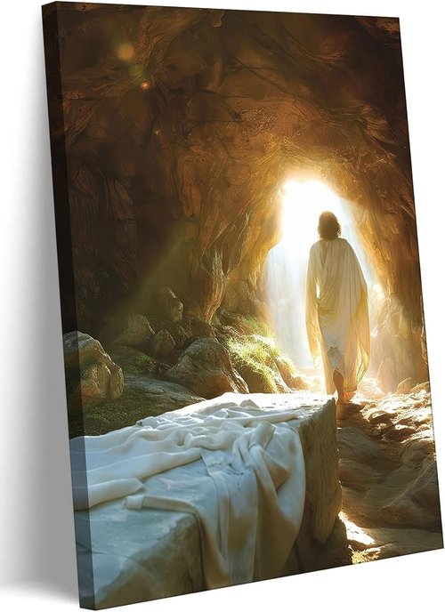 Jesus Canvas Wall Art - Resurrected Savior Leaves the Tomb Decor | 12x16 Inch Print for Home & Church