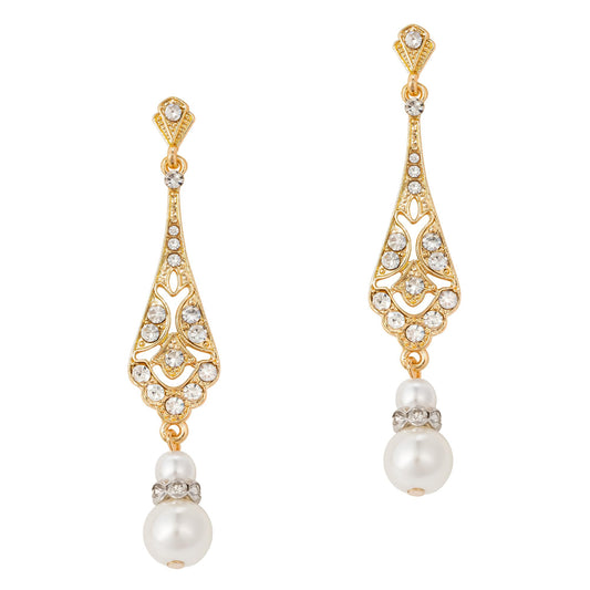 BABEYOND 1920s Flapper Art Deco Gatsby Earrings 20s Flapper Gatsby Accessories Vintage Wedding Dangle Pearl Earrings
