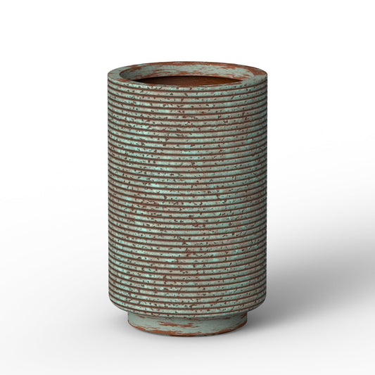 Humid Jade 15.7-Inch Tall Round Concrete Planter, Weathered Clay Speckled Plant Pot with Drainage Hole, Modern Stone Texture for Indoor Outdoor Use, Verdigris Mist
