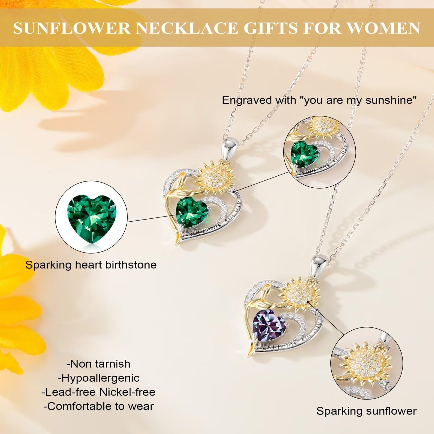 Iefil Sunflower Gifts for Women - Sunflower Necklace for Women April Birthstone CZ Necklace Anniversary Mother's Day Jewelry Gift Birthstone Jewelry Gift Ideas for Mom