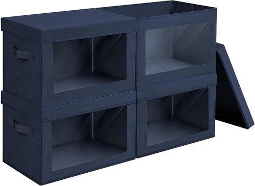 Homsorout Foldable Storage Boxes - Decorative Fabric Baskets with Clear Window, Navy Blue, 4-Pack