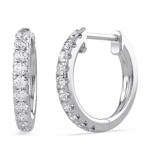 10MM Huggie Hoop Earrings for Women, 0.25 Carat (ctw) Round Natural Diamond Hoop Earrings in 14K White Gold Plated 925 Sterling Silver Jewelry for Her