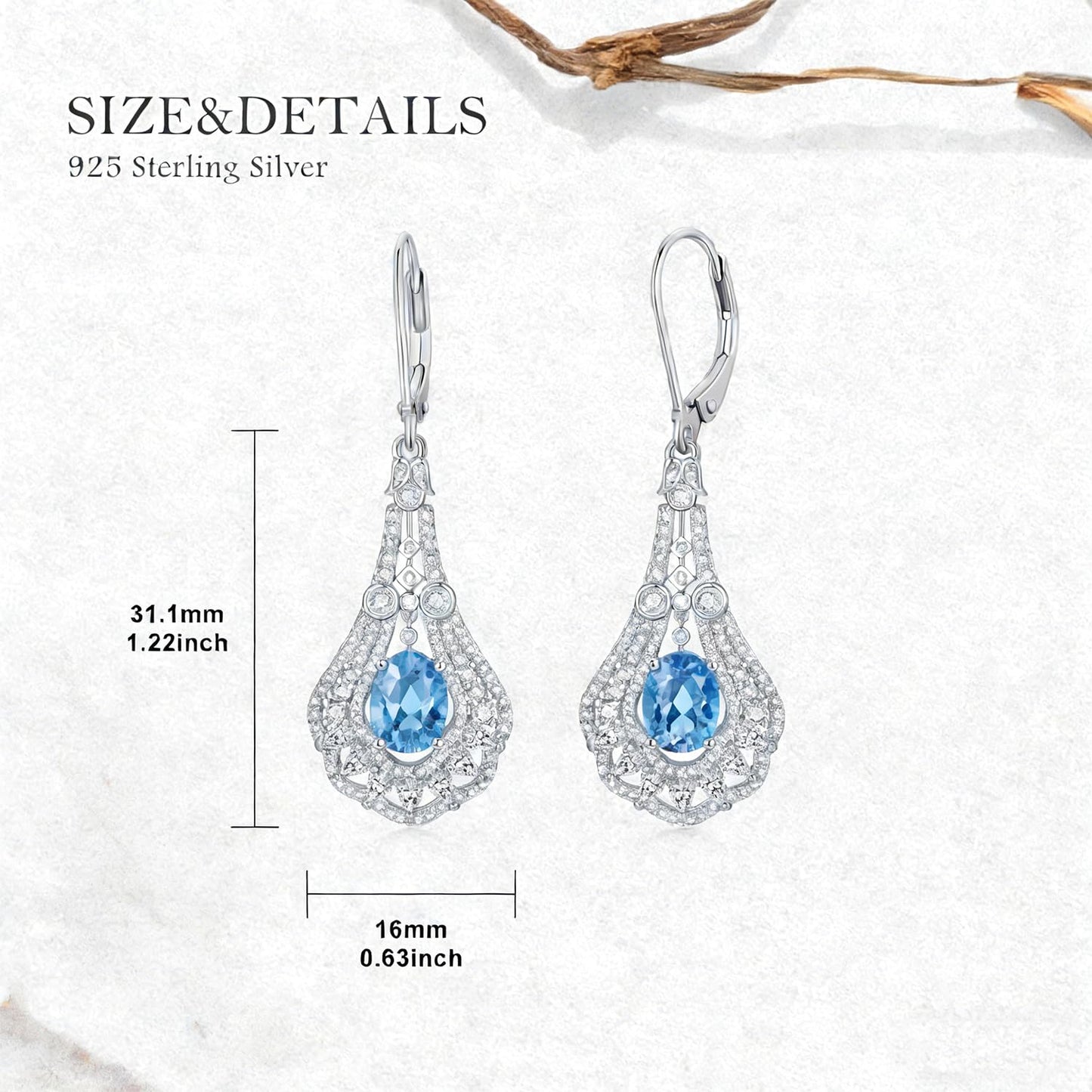 Lvoryance 1.5CT Genuine Swiss Blue Topaz Earrings 925 Sterling Silver 6mm * 8mm Oval Cut March Birthstone Drop Earrings for Women