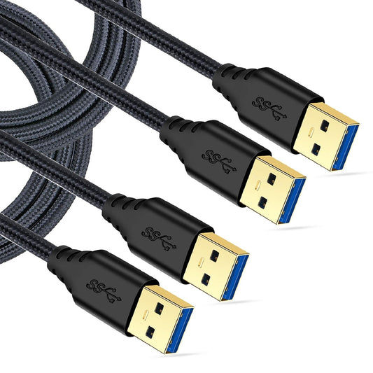 3.0 2-Pack 6ft USB Cable Male to Male, Braided USB to USB Cable Type A Male Double End USB Cord Compatible Hard Drive