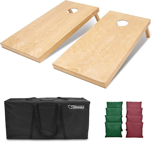 GoSports Regulation Size Wooden Cornhole Set with Natural Wood Finish - Includes Carrying Case