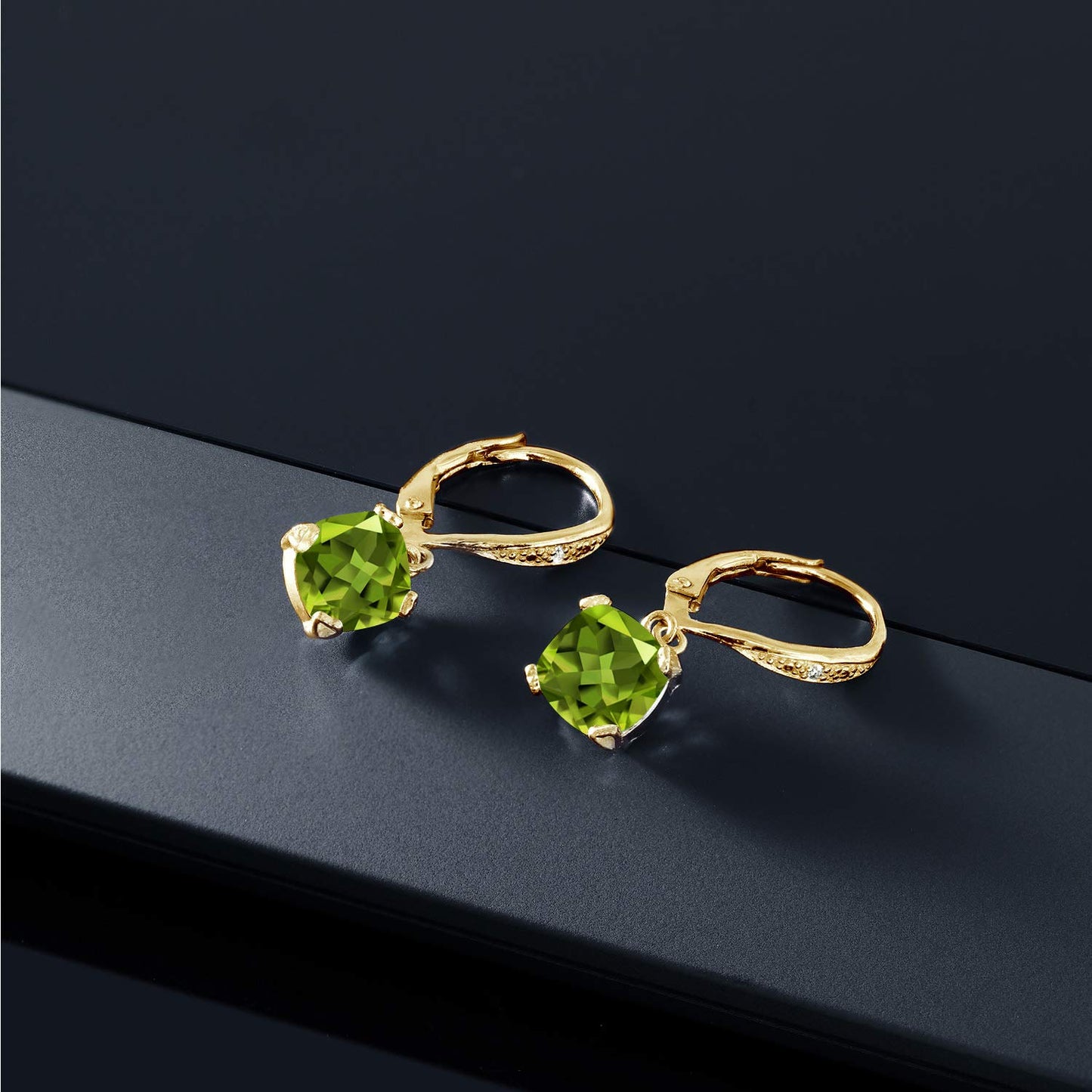 Gem Stone King Drop Dangle Earrings For Women | 7MM Cushion Cut Gemstone Birthstone and Diamond | 925 Sterling Silver | Jewelry Gift for Mom Wife Her | Peridot-August | Yellow Gold