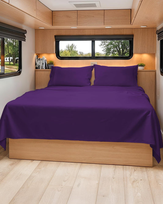 RV Short Queen Sheet Set - Soft, Breathable & Cooling 4-Piece Bedding for Trailers | Fits 8” to 12” Mattresses - Purple