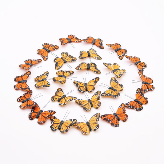 24pcs Monarch Butterflies Monarch Butterfly Decorations Kit with Clip for Dia de Los Muertos Decorations Halloween Decorative Butterflies Handmade Feather Butterfly - 2.25 inch KP06C
