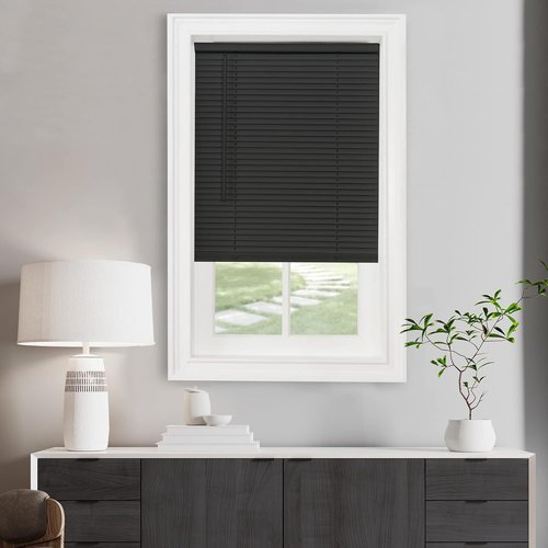 Achim Home Decor Cordless Mini Blinds - Light Filtering, 33" W x 72" L, 1" Slat Size - Black