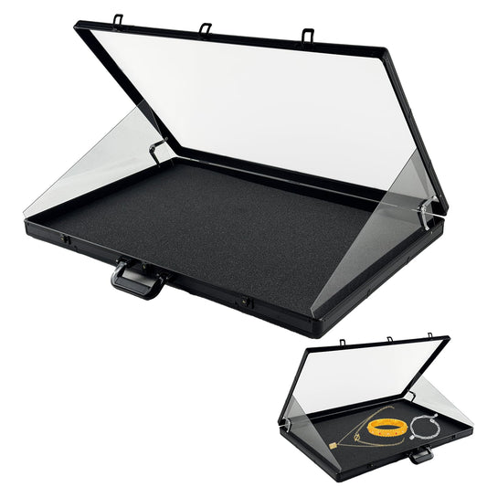 34"x22" Card Show Display Case,Portable Aluminum Trading Card Display Case,Clear Acrylic Card Box with Locks Suitable for Sports Card/TCG/Jewelry Collection (Black)