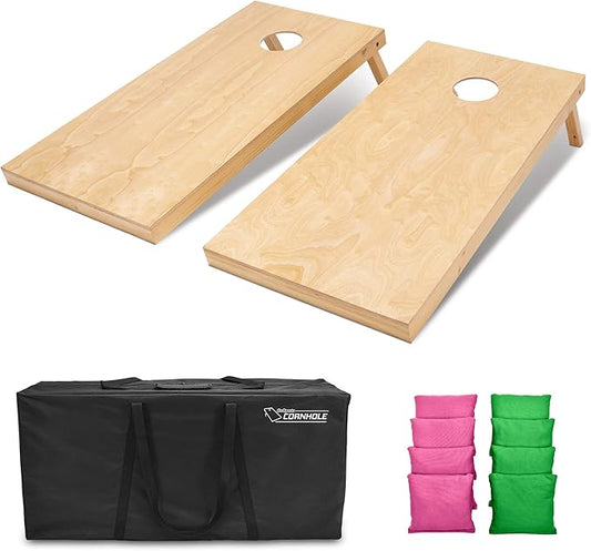 GoSports Regulation Size Wooden Cornhole Set with Natural Wood Finish - Includes Carrying Case