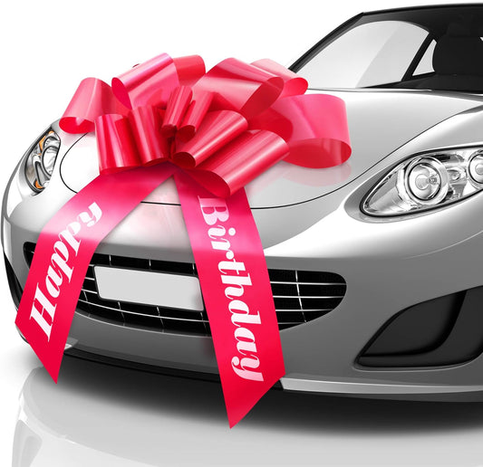 Zoe Deco - Giant Happy Birthday Car Bow - Red, 30 Inch - Perfect for Large Gift Wrapping