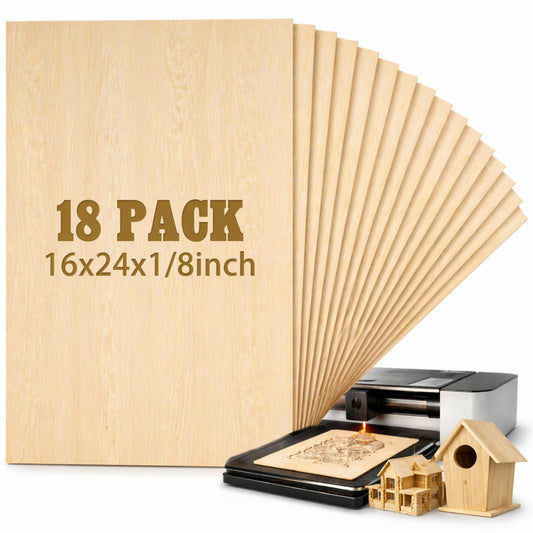 Juexica 18 Pcs 16" X 24"x 1/8" Basswood Craft Sheets, 3mm Plywood Board Wood Thin Sheets for Arts Crafts Woodworking Scroll Sawing Projects Painting Drawing Laser Cutting Projects