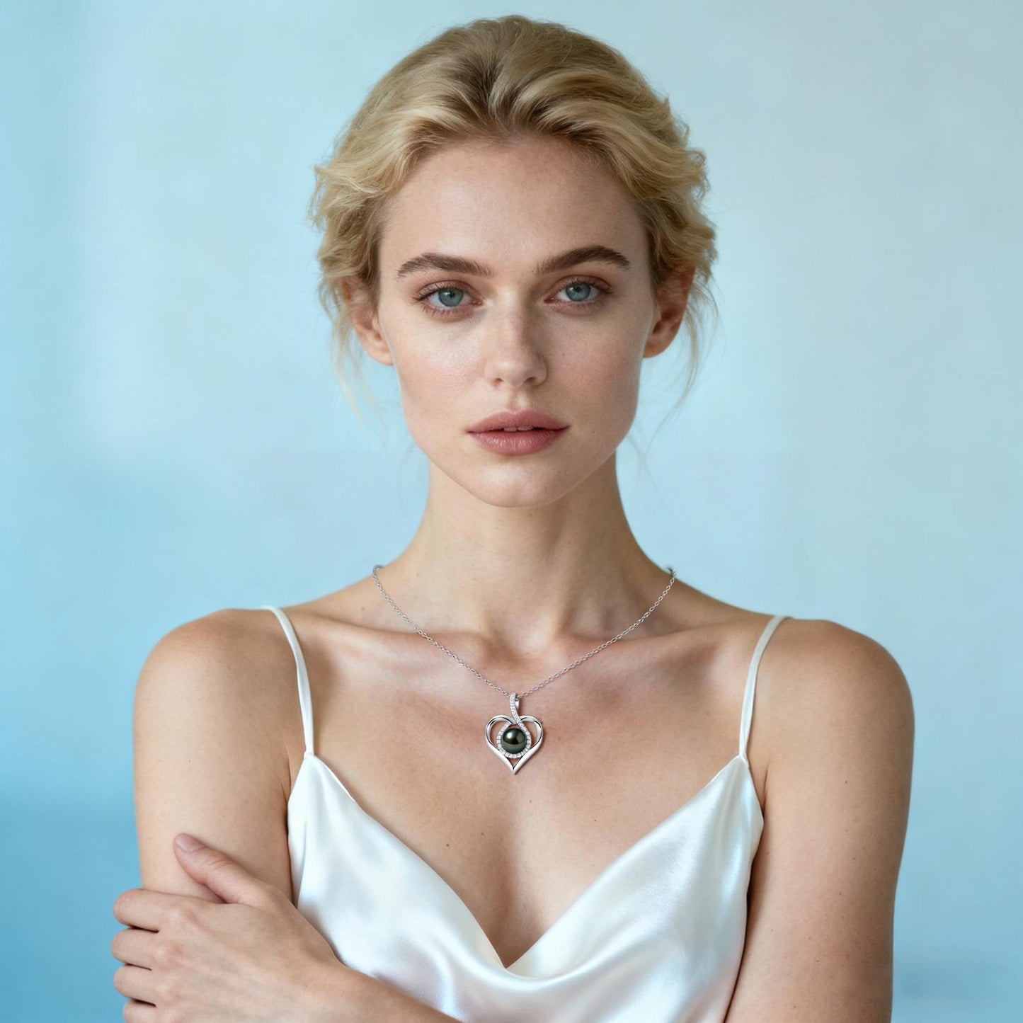 Genuine Tahitian Black Pearl Necklace - Christmas Gift for Wife Mom Daughter, Jewelry Gifts for Wedding Anniversary Birthday, 8-9mm Seawater Pearl with Sterling Silver Moissanite Infinity Love Pendant