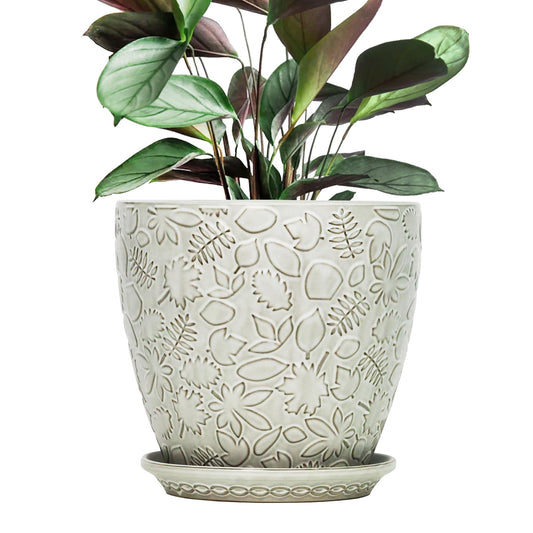 Bestseler 10inch Retro Ceramic Planter with Drainage Hole and Saucer for Multiple Plants, Indoor-Outdoor Garden Pots for Succulent, Orchid, and Flower (Fits Inner Pots Up to 9 Inch, Retro White)