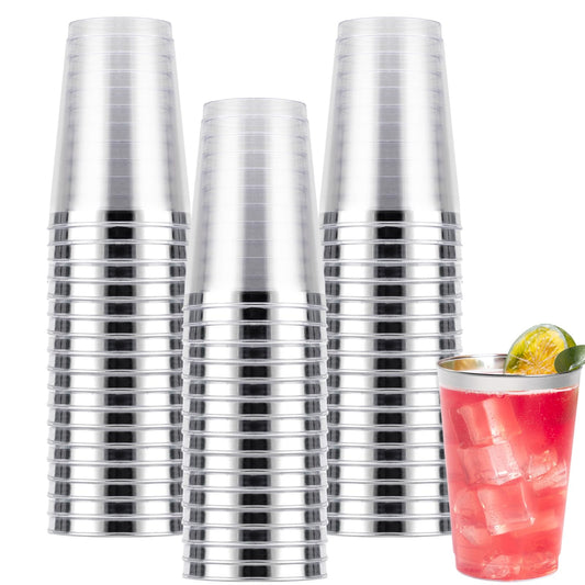 Goodluck 50PCS 14oz Silver Plastic Cups for Party, Disposable Silver Plastic Cups, Cocktail Glasses for Wedding Thanksgiving, Christmas, and Parties