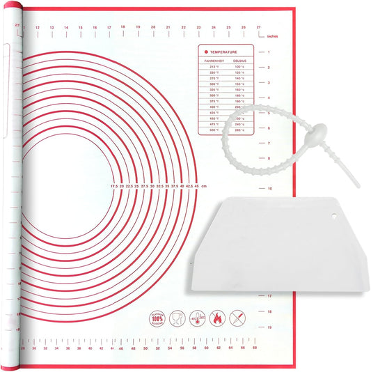 Skiennix Silicone Baking Mat - Super Large 32x24 Inch Non-Stick Pastry Mat with Dough Scraper & Ties