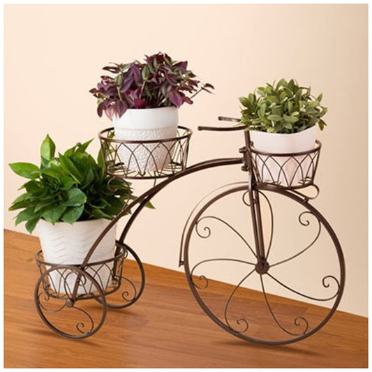 Plant Stand, Metal Flower Pot Cart Holder with 3 Baskets and Decorative Wheels, Tricycle Style Plants Display Rack for Home Deck Garden Patio (Color : B)