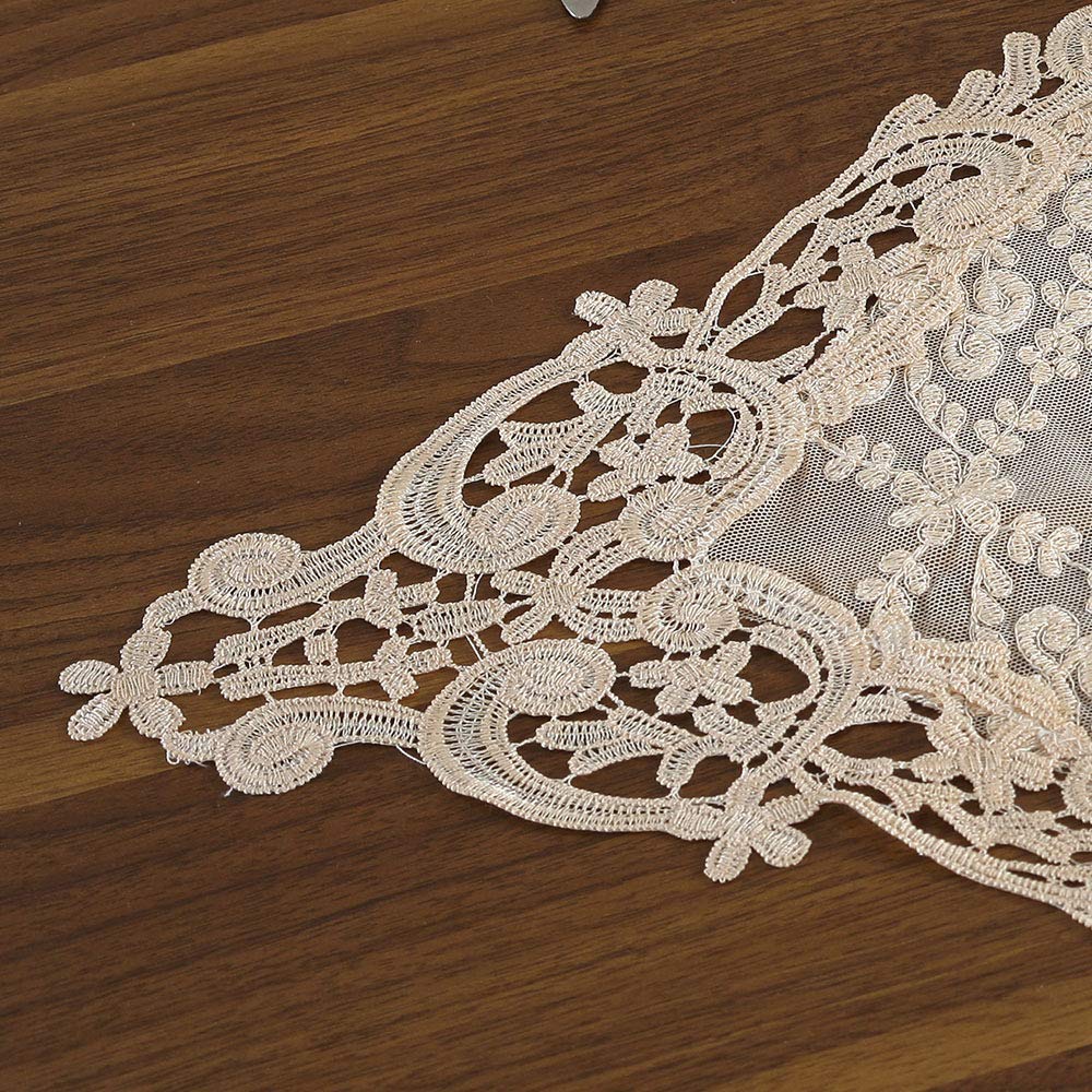 ARTABLE Rectangle Table Runner Lace Macrame Embroidered Table Runners with Exquisite Vintage Shabby Chic for Holiday Wedding Long Dinner Tables (Light Gold, 12 x 36 Inch)