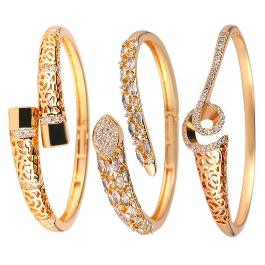 3 Pack 18K Gold Plated Bangles Bracelet Set for Women, Dainty Vintage Trendy Fashion Jewelry, Ideal Gift for Birthday Christmas Valentine's Day Mother's Day for Girlfriend Wife Mom Sister