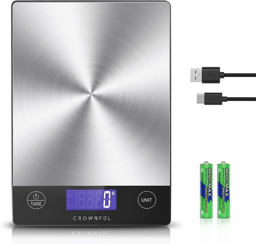 CROWNFUL Digital Kitchen Scale - 33lb Rechargeable 304 Stainless Steel | LCD Display for Accurate Meal Prep