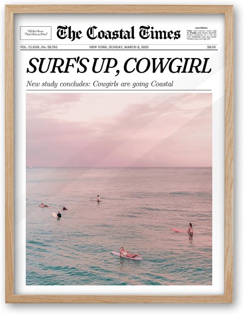 iHery Coastal Cowgirl Wall Art - Trendy Beige Oak Framed Prints | Large 16x20in Canvas Decor for Bedroom & Living Room