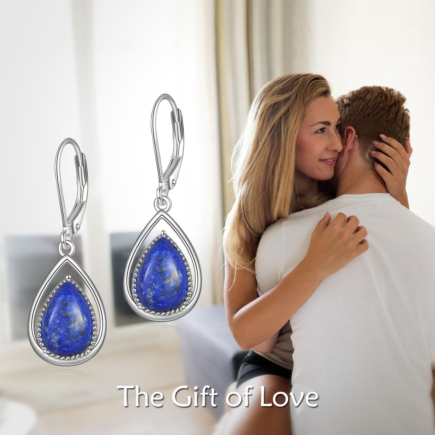 VONALA Lapis Lazuli Dangle Earrings 925 Sterling Silver Lapis Teardrop Leverback Earrings Jewelry Gifts for Women