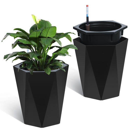 Garvee 16" Tell Planters Set of 2, Self-Watering Planters, Planters for Outdoor Plants, Plants Pot with Water Level Monitor for Patio, Porch, Living Room, Home Office