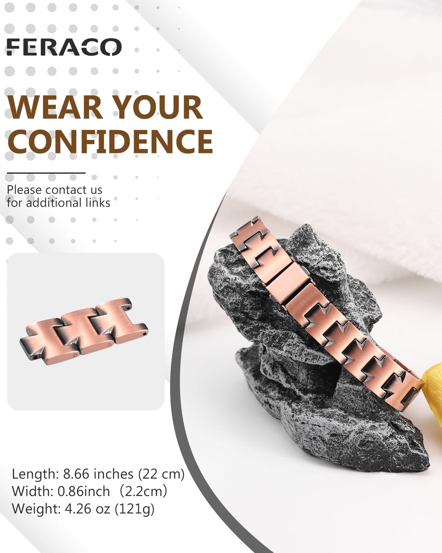 Feraco Copper Bracelet for Men,Magnetic Therapy Cooper Bracelets with 46 Magnets, Men's 99.99% Pure Copper Jewelry