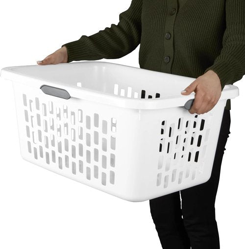 Large Plastic Laundry Basket by [Brand Name] - 2 Bushel Capacity with 4 Comfort Grip Handles, White